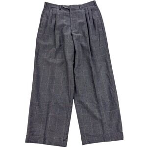 Saint Andrews Dress Pants Mens 32x28 Gray Plaid Wool Cashmere Flannel Italy